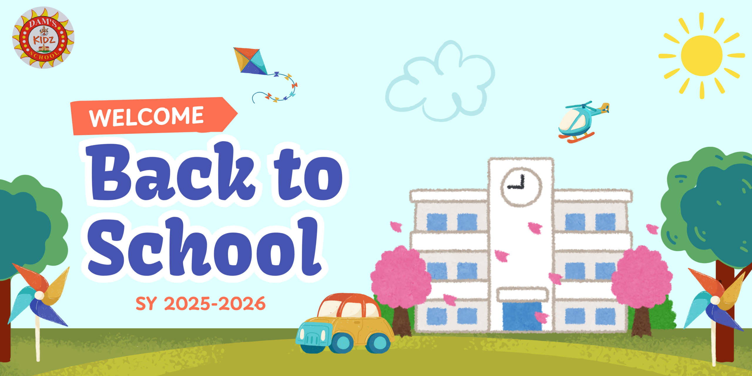 Blue and Green Ilustration Playful Back to School Banner