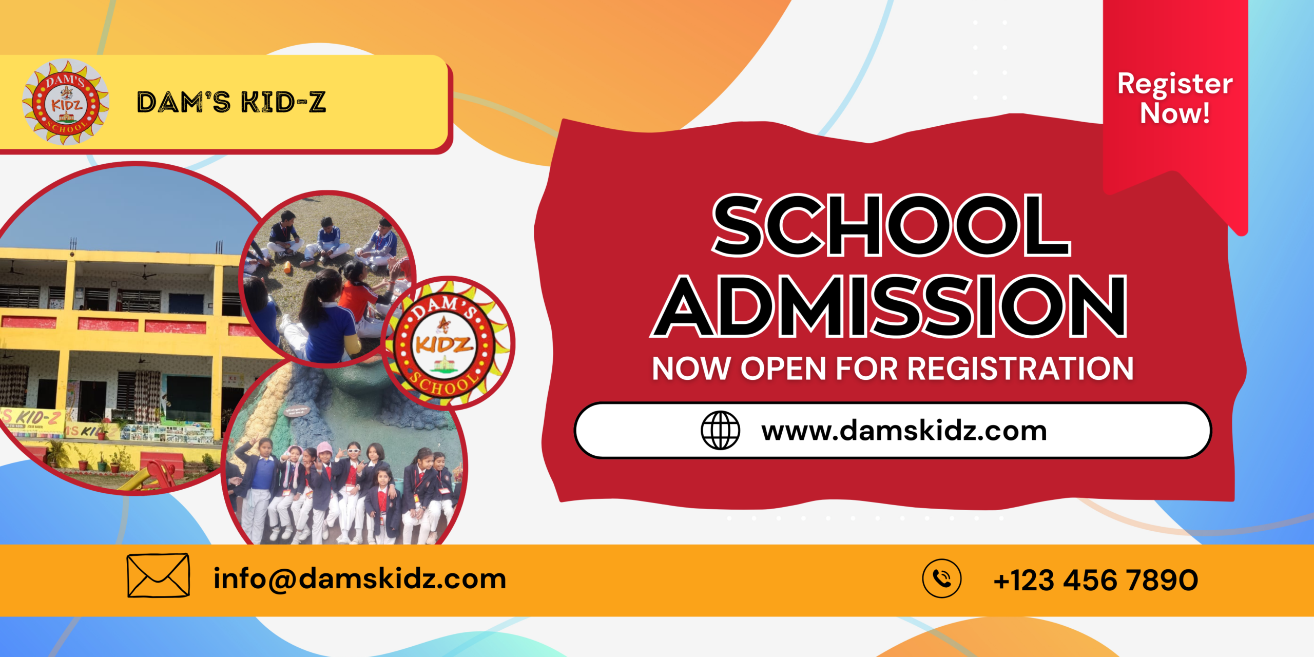 Orange Red Simple Colorful School Admission Banner Landscape